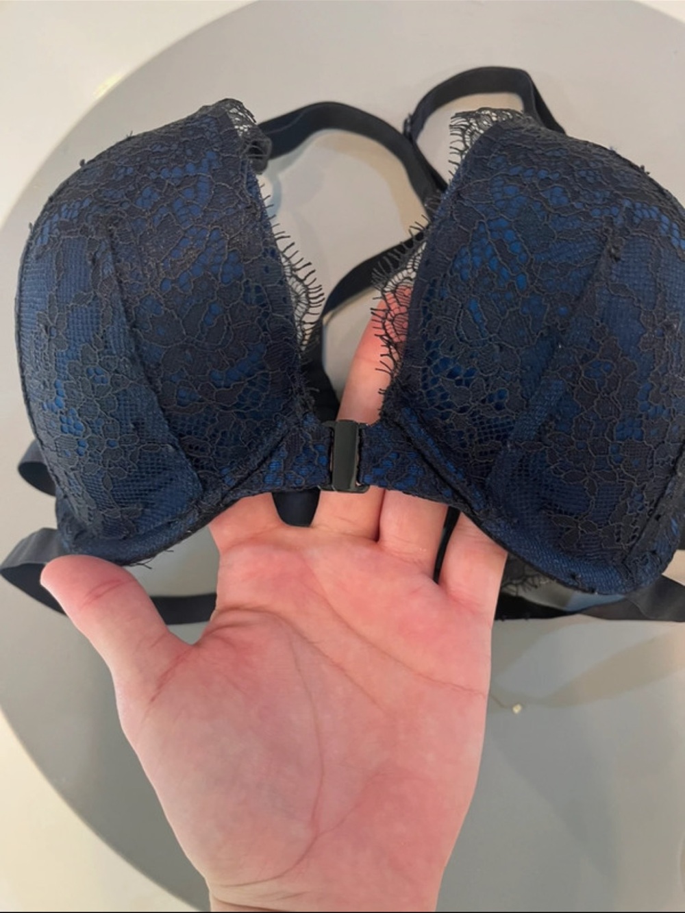 Victoria's Secret Push Up Bra 34D Front closure navy black lace - Picture 4 of 10
